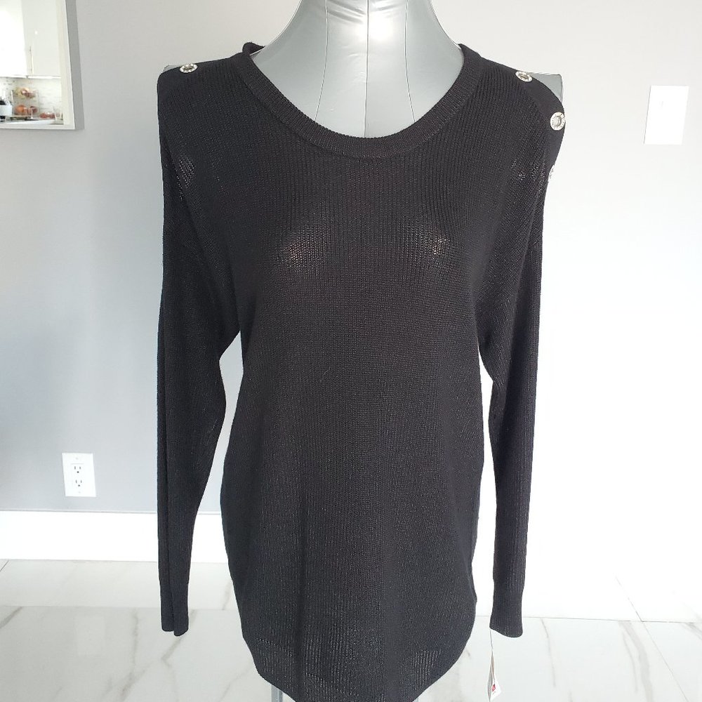 INC International Concepts Grommet Cold-Shoulder Sweater Emerald Size Small NWT
